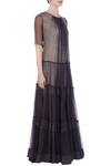 Urvashi Kaur_Grey Noile Silk Plain Round Ruffle Tiered Gown For Women_Online_at_Aza_Fashions
