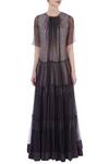 Shop_Urvashi Kaur_Grey Noile Silk Plain Round Ruffle Tiered Gown For Women_Online_at_Aza_Fashions