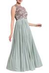 Buy_Vedangi Agarwal_Green Mint Nalki Work Gown _Online_at_Aza_Fashions