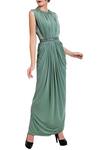 Vedangi Agarwal_Green Sea Mirror Draped Gown For Women_Online_at_Aza_Fashions