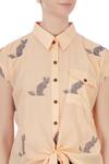 Sayantan Sarkar_Peach Spread Collar Jamdani Button Front Shirt For Women_at_Aza_Fashions