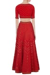 Shop_Rimzim Dadu_Red Silk, Cotton Chanderi And Net 3d Embroidered Lehenga Set_at_Aza_Fashions