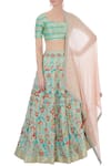 Buy_Rimzim Dadu_Mint Green And Peach Silk And Cotton Chanderi 3d Embroidered Lehenga Set_at_Aza_Fashions