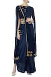 Buy_Aksh_Blue Modal Satin Sequins Embroidered Round Navy Dhoti Saree Set _at_Aza_Fashions