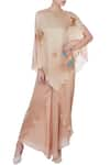 Buy_Neeta Bhargava_Beige Satin Round Asymmetric Cape Tunic  _at_Aza_Fashions