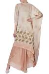 Buy_Neeta Bhargava_Beige Satin Silk Swan Handpainted Band Collar Brown And Cape  _at_Aza_Fashions