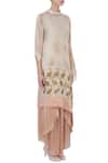 Neeta Bhargava_Beige Satin Silk Swan Handpainted Band Collar Brown And Cape  _Online_at_Aza_Fashions