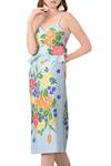 Shop_Sahil Kochhar_Sky Blue Floral Cotton Silk Dress_at_Aza_Fashions