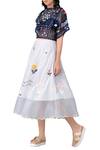 Buy_Sahil Kochhar_Blue Organza Embroidered Floral Motifs Boat Neck Skirt Set  _at_Aza_Fashions