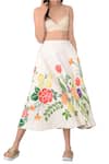 Buy_Sahil Kochhar_Beige Cotton Satin Printed Floral Skater Skirt For Women_at_Aza_Fashions