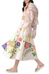 Shop_Sahil Kochhar_Beige Cotton Satin Printed Floral Skater Skirt For Women_at_Aza_Fashions