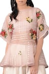 Sahil Kochhar_Pink Bateau Organza Embroidered Top For Women_Online_at_Aza_Fashions