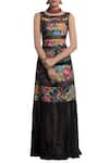 Buy_Payal Jain_Black Chanderi Printed Floral Boat Neck Gown For Women_at_Aza_Fashions