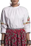 Payal Jain_White Cotton Embroidered Gingham Checks Round Neck Applique Skirt Set For Women_Online_at_Aza_Fashions