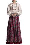 Buy_Payal Jain_White Cotton Embroidered Gingham Checks Notched Skirt Set_at_Aza_Fashions