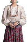 Payal Jain_White Cotton Embroidered Gingham Checks Notched Skirt Set_Online_at_Aza_Fashions