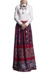 Buy_Payal Jain_Red Chanderi Embroidered Floral Skirt_at_Aza_Fashions