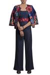 Buy_Payal Jain_Blue Cotton Embroidered Floral Jumpsuit With Printed Jacket_at_Aza_Fashions