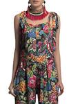 Shop_Payal Jain_Multi Color Square Neck Floral Print Jumpsuit For Women_at_Aza_Fashions