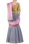Shop_Latha Puttanna_Grey Georgette Embroidered Round Slate Lehenga Saree Set For Women_at_Aza_Fashions