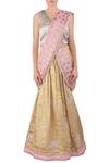 Buy_Latha Puttanna_Gold Tissue Woven V Neck Butta Lehenga Saree Set For Women_at_Aza_Fashions