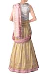 Shop_Latha Puttanna_Gold Tissue Woven V Neck Butta Lehenga Saree Set For Women_at_Aza_Fashions