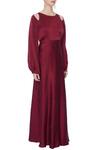 Deme by Gabriella_Maroon Round Satin Backless Gown _Online_at_Aza_Fashions