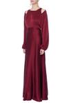 Buy_Deme by Gabriella_Maroon Round Satin Backless Gown _Online_at_Aza_Fashions