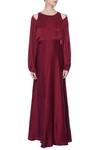 Shop_Deme by Gabriella_Maroon Round Satin Backless Gown _Online_at_Aza_Fashions