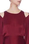 Deme by Gabriella_Maroon Round Satin Backless Gown _at_Aza_Fashions