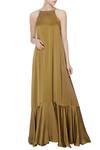 Buy_Deme by Gabriella_Green Halter Flared Backless Gown For Women_at_Aza_Fashions