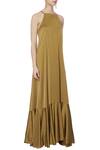 Deme by Gabriella_Green Halter Flared Backless Gown For Women_Online_at_Aza_Fashions