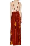 Shop_Deme by Gabriella_Orange V Neck Velvet Slit Gown For Women_at_Aza_Fashions
