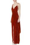 Buy_Deme by Gabriella_Orange V Neck Velvet Slit Gown For Women_Online_at_Aza_Fashions
