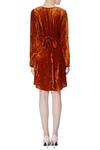 Shop_Deme by Gabriella_Orange V Neck Velvet Wrap Dress For Women_at_Aza_Fashions