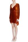 Buy_Deme by Gabriella_Orange V Neck Velvet Wrap Dress For Women_Online_at_Aza_Fashions