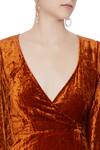 Deme by Gabriella_Orange V Neck Velvet Wrap Dress For Women_at_Aza_Fashions