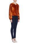 Deme by Gabriella_Orange Round Velvet Hoodie Jacket For Women_Online_at_Aza_Fashions