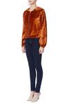 Buy_Deme by Gabriella_Orange Round Velvet Hoodie Jacket For Women_Online_at_Aza_Fashions