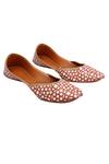 Buy_5 elements_Brown Leather Lining Leather Printed Juttis_Online_at_Aza_Fashions