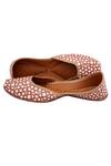 Shop_5 elements_Brown Leather Lining Leather Printed Juttis_at_Aza_Fashions