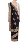 Shop_Surendri_Black Leaf Neck Embroidered Saree With Blouse _at_Aza_Fashions