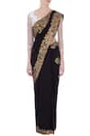 Surendri_Black Leaf Neck Embroidered Saree With Blouse _Online_at_Aza_Fashions