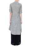 Shop_Surendri_Grey Band Collar Embroidered Tunic For Women_at_Aza_Fashions