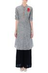 Shop_Surendri_Grey Band Collar Embroidered Tunic For Women_Online_at_Aza_Fashions