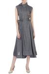 Buy_Surendri_Grey Spread Collar Wrap Midi Dress For Women_at_Aza_Fashions
