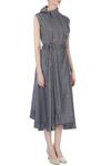 Surendri_Grey Spread Collar Wrap Midi Dress For Women_Online_at_Aza_Fashions
