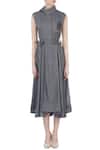 Shop_Surendri_Grey Spread Collar Wrap Midi Dress For Women_Online_at_Aza_Fashions