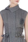 Surendri_Grey Spread Collar Wrap Midi Dress For Women_at_Aza_Fashions
