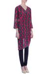 Surendri_Pink V Neck Printed Asymmetric Tunic For Women_Online_at_Aza_Fashions